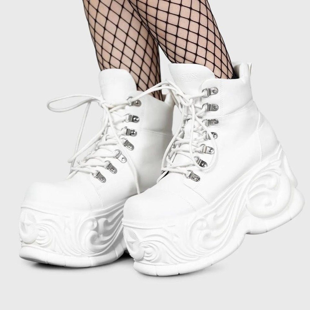 killstar nightflaw white‎ laceup platform boots rave pastel goth 5